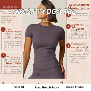 T-shirt respirant à col rond SK1219, 90% coton/10% élasthanne, léger, extensible, uni, manches courtes, yoga, course à pied, décontracté, ajusté - Product Image 3