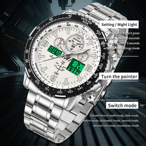 SANDA 6362 Montre-bracelet électronique à double affichage pour hommes, montre multifonctionnelle avec fonction compte à rebours et fonction lumineuse - Product Image 4