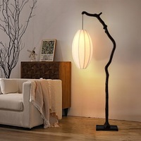 Lampu Lantai Zen Gaya Cina Baru Kap Lampu Kain Antik Lampu Hemat Energi Kontrol Tombol Lampu Hangat untuk Ruang Tamu/Kamar Tidur
