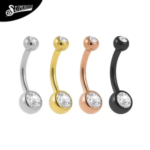 Superstar Custom fashion ASTM F136 titanium threadless belly button ring pack white rhinestone PVD navel body piercing jewelry