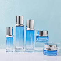 Ensemble cosmétique de luxe unique bleu, noir et blanc en gros – Pot de crème 30g/50g, flacon de lotion/sérum en verre dépoli 30/40/60/100/120ml