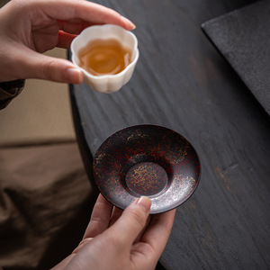 Luxury Retro Lacquer <b>Teacup</b> Coaster, Heat Insulated Iron Chinese <b>Teacup</b> Holder, Luxury Kung Fu Tea Set Accessories - Product Image 2