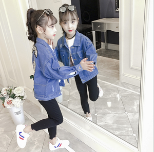 Giacca in Denim a Maniche Lunghe per Ragazze, Abbigliamento Autunnale con Fori e Stampa sul Retro, Ricami con Grandi Fiori - Product Image 4