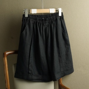 Women's Cotton Linen Shorts <b>Elastic</b> High Waist Loose Fit Casual Breathable White Beige Black Light Blue Coffee Yellow - Product Image 2