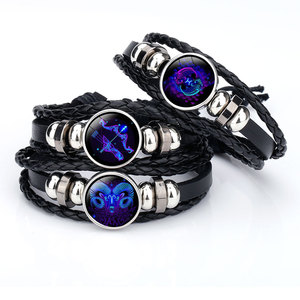 Braccialetto Zodiacale in Vera Pelle con Segni Astrologici Ariete Gemelli <span class=keywords><strong>Cancro</strong></span> Leone Vergine Bilancia Scorpione Sagittario Capricorno Acquario Pesci - Product Image 3