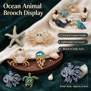 Colección de Broches de Moda con Temática Oceánica, Diseños de Animales en Cristal y Esmalte, para Sombreros, Ropa, Bolsos y Uso Diario - Product Image 4