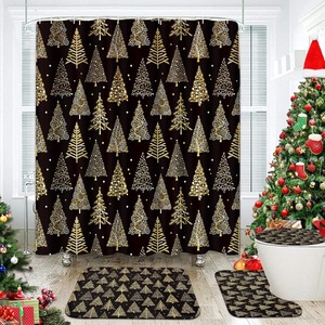 Cortina de Ducha de Poliéster con Diseño de Árbol de Navidad Negro y Dorado, Cortina de Baño con Impresión Digital, Impermeable, Personalizada, Moderna, al por Mayor - Product Image 1