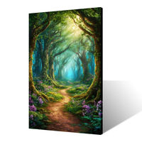 Tableau mural sur toile Forêt Mystique Moderne, sentier forestier vert luxuriant, impression HD en plein soleil pour décoration naturelle de salon