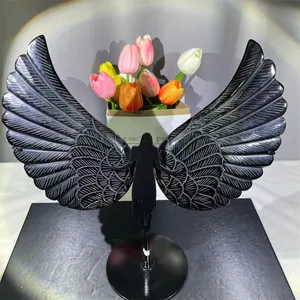 Venta al por mayor regalos de cristal artesanías de cristal natural obsidiana negra alas de Ángel alas de cristal
