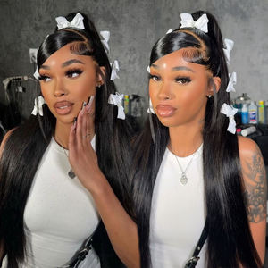 Vente en gros de haute qualité attachée à la main 180% cheveux vierges pleine perruque à dentelle longue ligne droite transparente HD vendeurs de cheveux naturels meches - Product Image 1