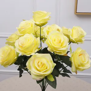 Buket bunga mawar kain sutra buatan 12 ikat bunga mawar pabrik buket pernikahan mawar imitasi untuk dekorasi rumah