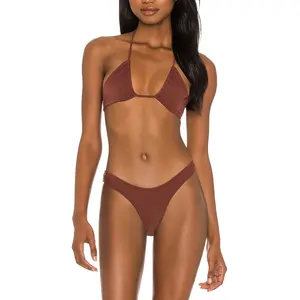 Custom Luxury Sex Swimming Suit Females Coffee Swimwear Two Piece Swimsuits Bathing Suits Lady Halter Bikini Set 2021 For Ladies