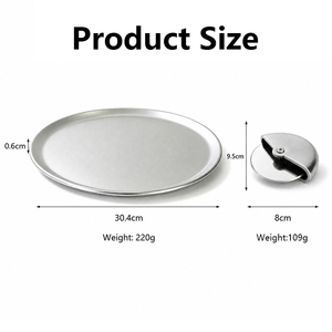 Juego de 2 utensilios para pizza con bandeja redonda de aluminio y cortador de pizza con <span class=keywords><strong>rueda</strong></span> para hornear y servir en la cocina del hogar - Product Image 5