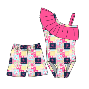 Flower Summer Style Swimsuit Sleeveless Sleeved Round Neck Cartoon Printed <strong>Shorts</strong> Beach Swimwear For Toddler - Product Image 5