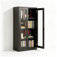 Meuble de rangement métallique bleu clair avec portes en verre et portes pleines, étagère ouverte, bibliothèque autoportante, unité de classement pour bureau à domicile