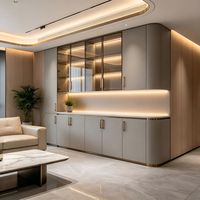 Aparador Nórdico Moderno para Sala de Estar, Madera Sólida, Puertas de Vidrio, Cubierta de Mármol, Ecológico, Independiente, de Nogal