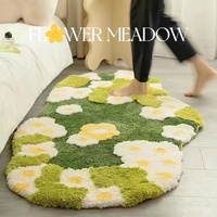 Tapis de chevet moderne et pastoral haut de gamme, en polyester floqué épais, hauteur de poils 10-15 mm, imprimé HD motif floral, lavable et antidérapant – Meilleures ventes