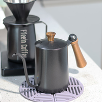 Bouilloire à bec de cygne 600/350 ml pour café et thé, en acier inoxydable 304, avec poignée en bois et couvercle, portable, pour infusion par le dessus