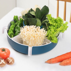 Rotating Compartmentalized Hot Pot Tray With <b>Drain</b> <b>Basket</b> Multifunctional Serving Dish For Home Use Pink White Gray Orange - Product Image 4