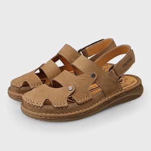 Men's <b>Gladiator</b> <b>Sandals</b> Genuine Leather Casual Beach Shoes Breathable Slip-On Outdoor Slippers - Product Image 1