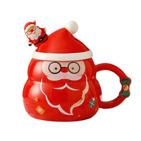 Vente en gros de nouvelles tasses en céramique de Noël tasses de Noël avec couverture dessin animé mignon cadeau de Noël