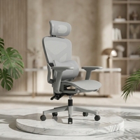 Chaise de bureau ergonomique de style moderne, gris, entièrement en maille, avec appuie-tête réglable, en tissu, idéale pour les postes de travail en cubicle
