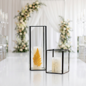 Candelabros de Cristal Transparente con Marco de Metal Negro para Decoración de Bodas - Product Image 2