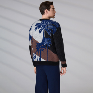 Suéter de Lana Personalizado con Logotipo, Chaqueta de Punto de Manga Larga para Invierno, Cárdigan de Jacquard con Peluche, Suéter de Mohair con Cuello en V para Hombre - Product Image 6