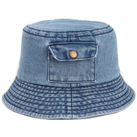 Gran oferta, gorras Retro en blanco con logotipo bordado personalizado, sombreros de cubo en blanco de algodón vaquero desgastado lavado plegable con bolsillo