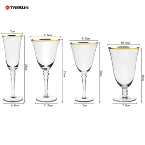 Lot de verres à vin rouge en cristal soufflé à la main avec perles et bordure dorée pour mariage - Product Image 4