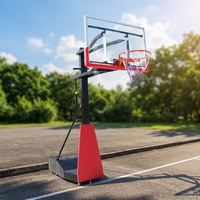 Poteau de basketball mobile robuste en acier, réglable en hauteur, avec panneau arrière en verre trempé et anneau, pour usage extérieur par enfants et adultes
