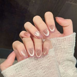 Ongles en acrylique à presser faits à la main, très résistants, effet œil de chat, French, courts, carrés, moyens, ovales, pour mariage, vente en gros - Product Image 3