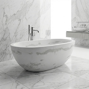 Bañeras Ovaladas Modernas de Lujo Hechas a Medida, Exclusivas en Blanco Jazz/Blanco Volakas, Independientes, para Baño, Hotel, Casa - Product Image 5