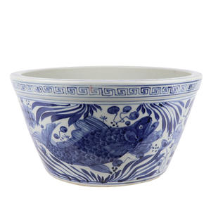 青と白の手描きの屋内粘土植木鉢セラミック魚の池ポット景徳鎮の手描きのレトロな装飾的な植木鉢 - Product Image 2