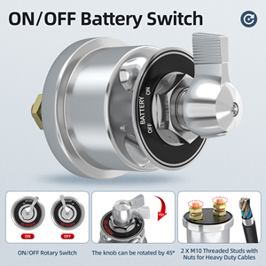 200A 12V Isolator Switch Battery Kill Switch Aluminum Metal ON-OFF Rotary Battery Cutoff Disconnect Switch with 2 X M10 Stud - Product Image 1