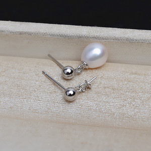 Boucles d'oreilles multi-perles en argent S925 pour femme, 3 perles, longue pampille, accessoires de bricolage, composants de bijoux semi-finis tendance 5-6 - Product Image 3