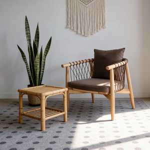 Sillón Individual de Madera Maciza de Estilo Nórdico, Sillón de Ocio para Balcón, Tejido con Cuerda, Moderno, para Sala de Estar - Product Image 3