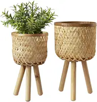 Cestas de bambu natural, cestas de bambu, planta, plantador com perna suporte