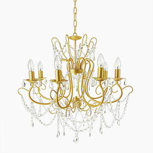 נברשות קריסטל תלייה נרות תליון תאורה אירופאית ועיצוב מעגלי לבן צבוע, קריסטל אקרילי 8 זרועות - Product Image 2