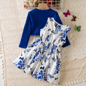 Nouvelle collection été : Ensemble robe de princesse fleurie pour enfants, cardigan à manches longues et robe assortie, robe de soirée pour bébés filles, vente en gros personnalisée - Product Image 2