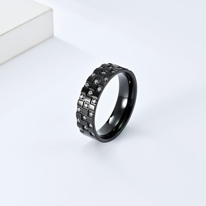 Unisex <b>Titanium</b> Steel <b>Ring</b> With Cubic Zirconia Pave Setting Geometric Design For Wedding Jewelry - Product Image 3