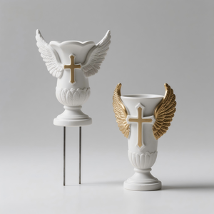 Vase de cimetière pour décorations funéraires, vase de tombe avec anges et croix, vases pour pierres tombales avec pointes métalliques pour cimetière - Product Image 1