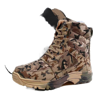 Bottes d'hiver camouflage pour hommes, doublées de polaire, antidérapantes, pour la randonnée en plein air, bottes de neige à talon bas, bottes de travail chaudes en coton - Product Image 1