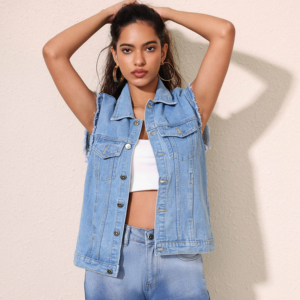 เสื้อกั๊กยีนส์แขนกุดน้ำหนักเบา เหมาะสำหรับการแต่งตัวหลากหลายสไตล์ - Product Image 1