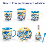 Service de vaisselle en céramique et porcelaine, souvenirs touristiques de lieux emblématiques de la Grèce, pour cadeaux touristiques, personnalisable OEM ODM, vente en gros directe usine