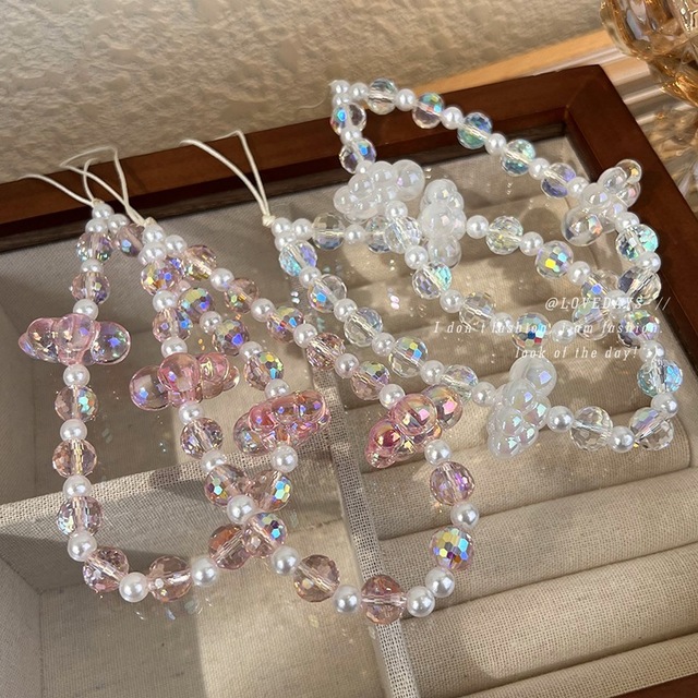 Anti-Lost Rope Strap Lanyard Acrylic Crystal Pearl Clouds Beaded Mobile Phone Chain for Women Phone Charm Strap Lanyard Jewelry