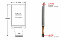 شاشة IPS TFT LCD مقاس 2.7 بوصة بدقة 320×240 عالية الموثوقية مع واجهة SPI+RGB وشريط FPC قابل للثني للتحكم الصناعي وواجهة HMI مع إضاءة خلفية LED