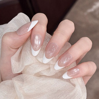 Ongles en gel perlé peints à la main, luxe, courts, en forme d'amande, à presser, réutilisables, manucure minimaliste, fournisseur en gros