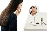 Espelho de maquiagem de mesa de vaidade de design 3 em 1 com luz e armazenamento
