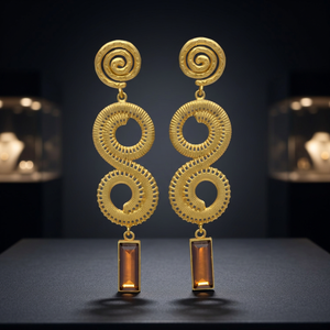 Pendientes de Acero Inoxidable Hechos a Mano con Piedras Preciosas de Ónix Étnicas, Pendientes de Moda Boho Chapados en Oro para Niños - Product Image 2